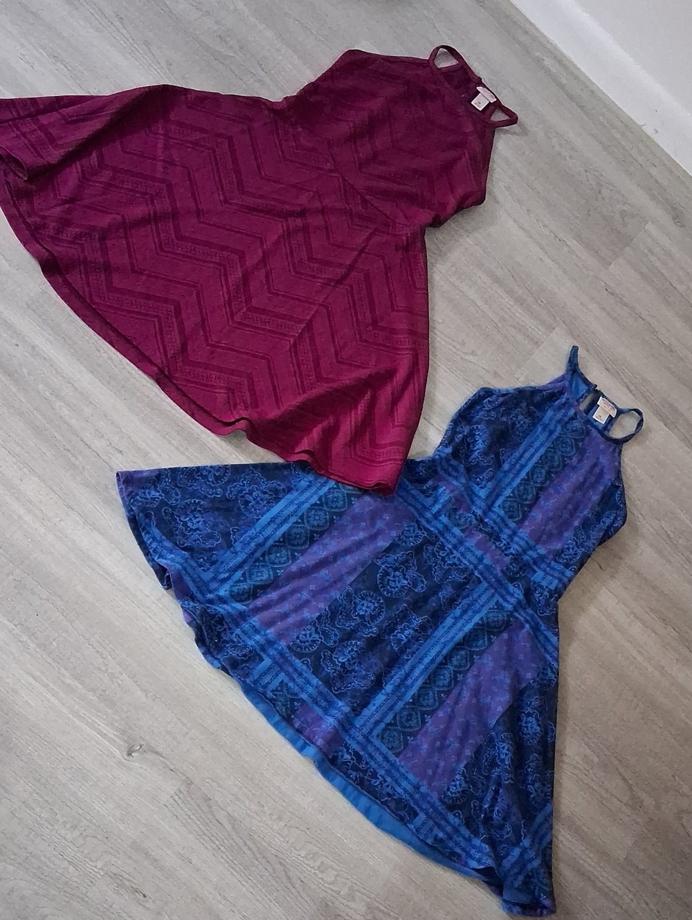 Skater Dress Bundle Of 2, Fit & Flair, Burgundy Chevron, Floral Blue Purple, Xs